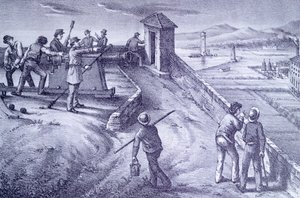 Verdediging van Livorno vanaf Fort San Pietro door Giovanni Fattori