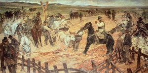 Markeren van jonge stieren in Maremma door Giovanni Fattori