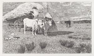 Ossen voor een kar gespannen (Maremma) door Giovanni Fattori