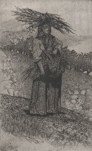 Boerin verzamelt takken door Giovanni Fattori