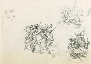 Drie schetsen voor groepen soldaten