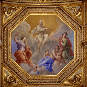 Religie en theologische deugden (Geloof, Liefdadigheid, Hoop) (detail) door Giovanni Francesco Romanelli