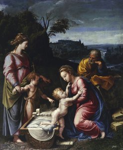 De Heilige Familie met de jonge Johannes de Doper en Sint-Catharina door Giovanni Francesco (c.1488 1528) Penni