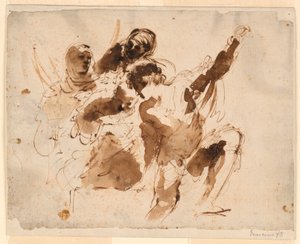 Studie van vier figuren, voor de begrafenis van St. Petronilla altaarstuk in St. Pieter