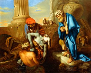 Tobit begraaft de doden in weerwil van de bevelen van Sanherib door Giovanni Francesco Castiglione