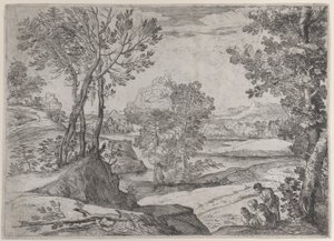 Een familie zittend bij een rivier, 1643 door Giovanni Francesco Grimaldi