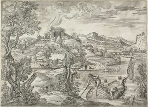 Landschap met een luitspeler