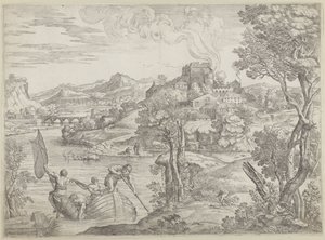 Landschap met luitspeler door Giovanni Francesco Grimaldi