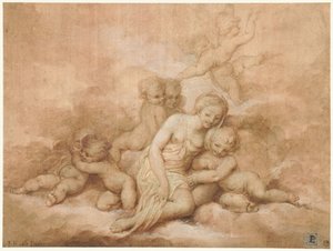 Vrouw met kinderen door Giovanni Francesco Romanelli