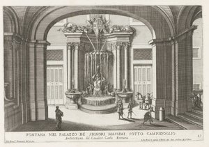 Fontein in de binnenplaats van het Palazzo Massimo di Rignano te Rome