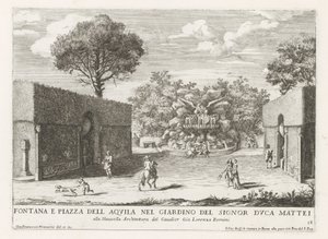 Fontein met adelaar in de tuinen van de Villa Celimontana te Rome door Giovanni Francesco Venturini