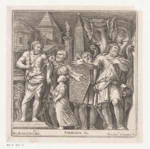 Groep figuren en twee olifanten in een stad door Giovanni Francesco Venturini