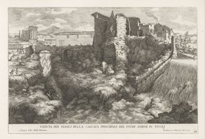 Landschap met waterval en tempel van de Tiburtijnse Sibille te Tivoli