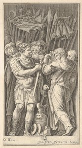Soldaten, een frontaal getoond en met een zwaard, rechts een soldaat met zijn rug... door Giovanni Francesco Venturini