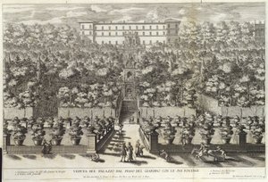 Veduta del Palazzo dal Piano del Giardino con le sue Fontane, uit La Fontane, uitgegeven ca. 1691 door Giovanni Francesco Venturini
