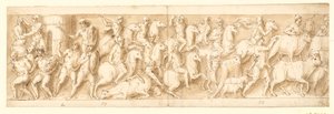 Een Duitse nederzetting wordt vernietigd (einde van LXXI); de vluchtende Duitsers worden achtervolgd (LXXII); Vrouwen (niet afgebeeld door Guerra) en dieren worden meegenomen (LXXIII) door Giovanni Guerra