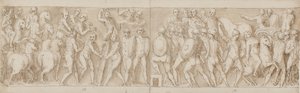 Einde van een mars door de keizer met zijn legionairs en bewakers (einde van XCIII); de Romeinen bouwen een kamp (begin van XCIV); de Romeinen op mars met de keizer (XXXV / XXXVI)