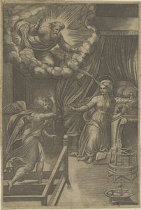 Annunciatie met God de Vader door Giovanni Jacopo Caraglio