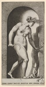Plaat 14: Ceres in een nis, naar rechts gericht, staand boven een tweehoofdige slang en een h... door Giovanni Jacopo Caraglio