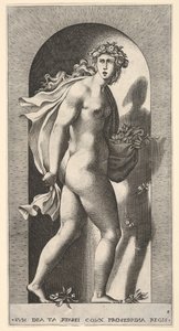 Proserpina, staand in een nis, naar rechts draaiend terwijl ze een mantel vasthoudt door Giovanni Jacopo Caraglio