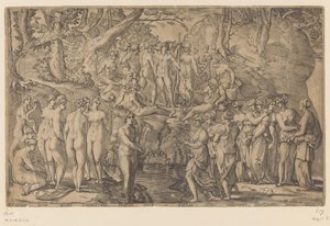 Wedstrijd tussen de Muzen en de Pierides door Giovanni Jacopo Caraglio