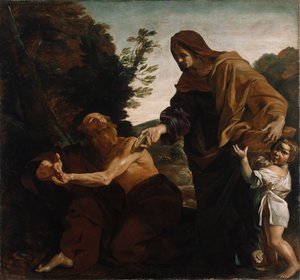 Elia ontvangt brood van de weduwe van Zarepath, 1621-24 door Giovanni Lanfranco