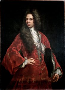 Portret van een heer in rood kostuum