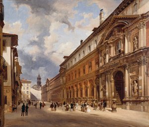 Uitzicht op Ospedale Maggiore (groot ziekenhuis) in Milaan, door Giovanni Migliara door Giovanni Migliara