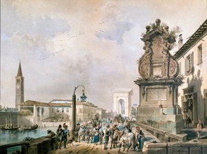Zicht op Trofeo-brug over Naviglio Pavese, Milaan