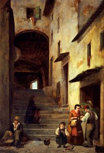 Straat in Sestri Levante, Riviera van Genua, ca. 1863