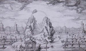 Vuurwerk ter viering van de geboorte van de Dauphin, gegraveerd door Jean Dumont door Giovanni Niccolo (after) Servandoni