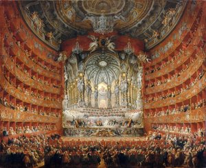 Muzikaal feest gegeven door de kardinaal de La Rochefoucauld in het Teatro Argentina in Rome in 1747 door Giovanni Paolo Pannini