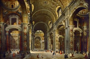 Kardinaal Melchior de Polignac bezoekt de Basiliek van Sint-Pieter in Rome door Giovanni Paolo Pannini