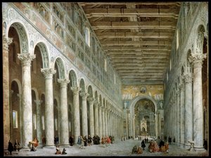 Interieur van de Basiliek van Sint-Paulus buiten de Muren in Rome, ca. 1750 door Giovanni Paolo Pannini