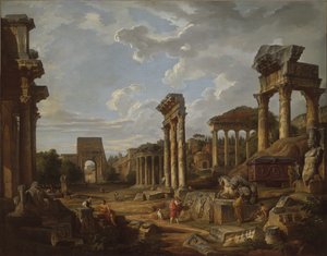 Een Capriccio van het Forum Romanum door Giovanni Paolo Pannini