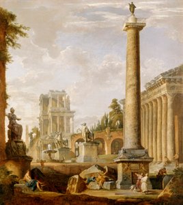 Capriccio van Romeinse ruïnes met de Zuil van Trajanus
