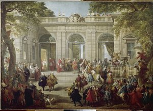Karel III van Spanje bezoekt Paus Benedetto XIV in het Koffiehuis van het Quirinaalpaleis