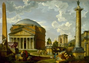 Fantasie Uitzicht met het Pantheon en andere Monumenten van Oud Rome door Giovanni Paolo Pannini