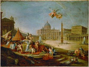 Het Sint-Pietersplein met de allegorie van de triomf van het pausdom ...