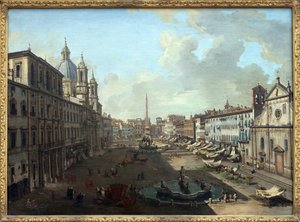 Piazza Navona in Rome met de fontein van Neptunus op de voorgrond door Giovanni Paolo Pannini