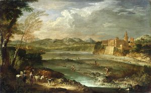 De vallei van Trebbia met het kasteel van Rivalta, ca. 1720