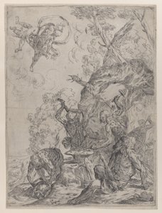 De smidse van Vulcanus met smeden die een aambeeld slaan met hamers..., 1640-59 door Giovanni Pietro Possenti