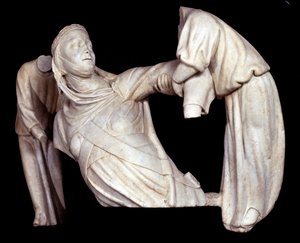 Grafmonument voor Margaretha van Brabant, opgeheven door twee engelen door Giovanni Pisano