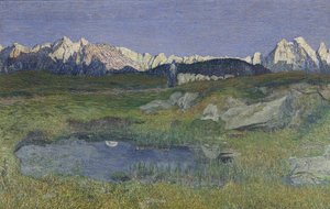 Alpenlandschap bij Zonsondergang door Giovanni Segantini