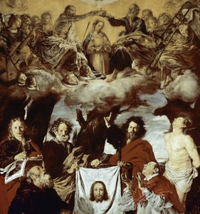 De kroning van de Maagd, de sluier van Veronique en heiligen (detail) door Giovanni Serodine