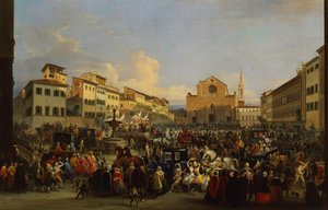 Piazza Santa Croce in Florence tijdens Carnaval door Giovanni Signorini