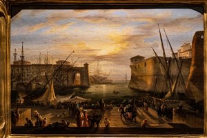 De Marina van Livorno en het Medici-fort op de achtergrond door Giovanni Signorini