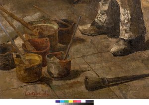 Ik ben ook een schilder of Dilettant of Het schildersatelier, 1885 (detail) door Giovanni Sottocornola
