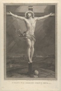 Christus gekruisigd aan het kruis, een schedel aan de basis door Giovanni Volpato