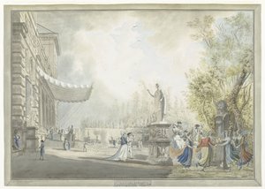 Gezicht op de Villa Borghese Pinciana en de Villa Borghese tuinen te Rome door Giovanni Volpato